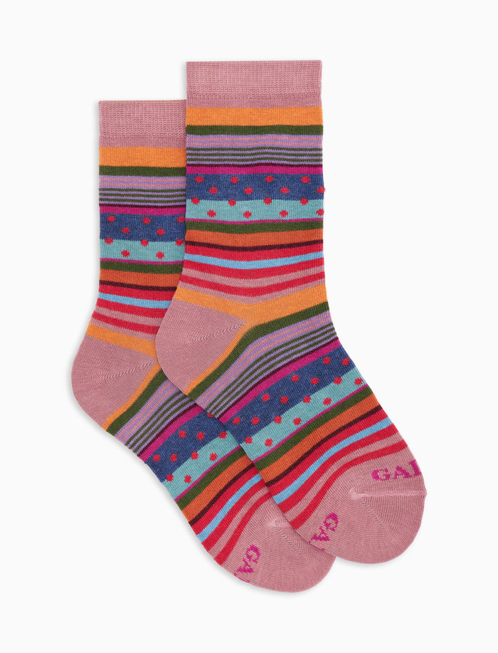 Calze corte bambino cotone caldo rosa fantasia mix righe e pois
