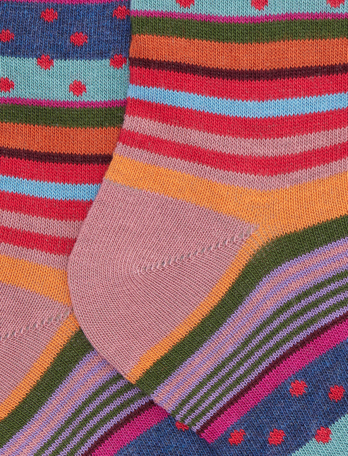 Calze corte bambino cotone caldo rosa fantasia mix righe e pois