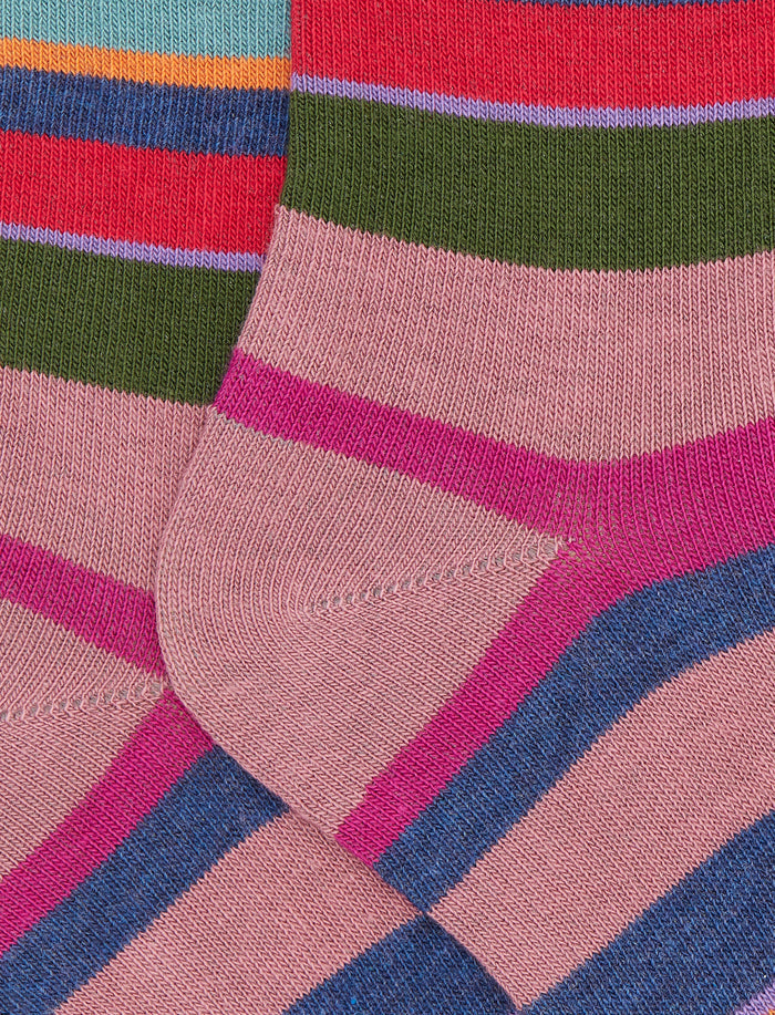 Calze corte bambino cotone caldo rosa righe multicolor