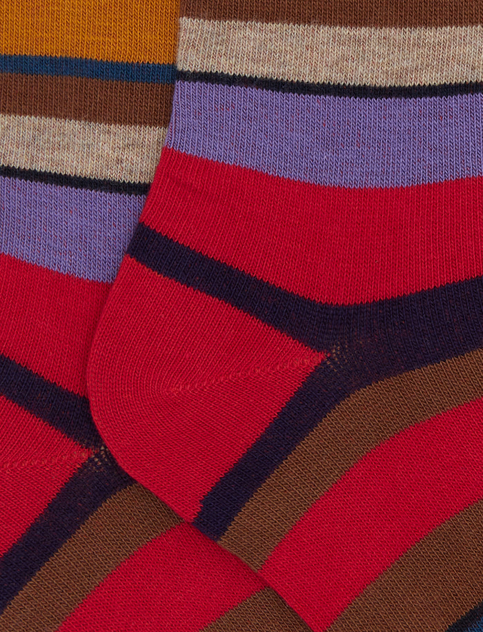 Calze corte bambino cotone rosso righe multicolor - Gallo 1927 - Official Online Shop