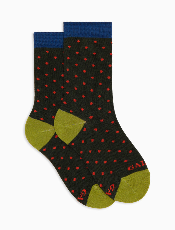 Calze corte bambino cotone verde fantasia pois - Gallo 1927 - Official Online Shop