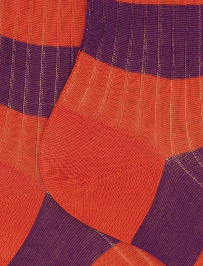 Calze corte donna cotone a costa righe bicolore arancio