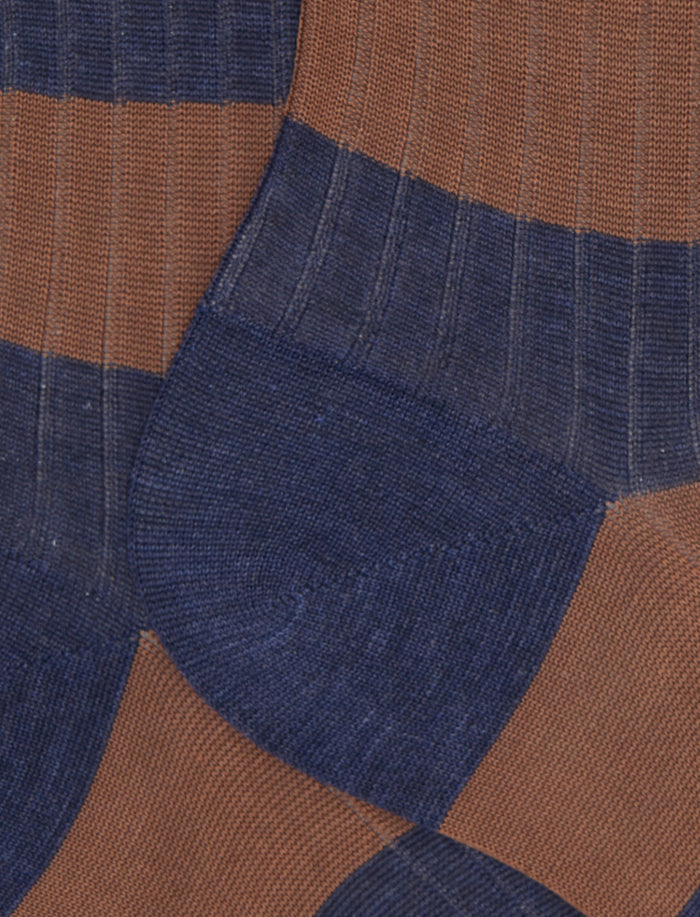 Calze corte donna cotone a costa righe bicolore blu
