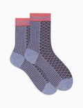 Calze corte donna cotone azzurre fantasia twin rib e micro geometria effetto scintillante
