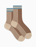 Calze corte donna cotone beige fantasia twin rib e chevron effetto scintillante - Gallo 1927 - Official Online Shop