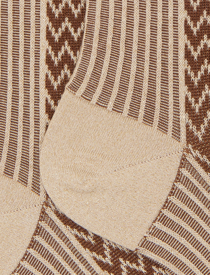 Calze corte donna cotone beige fantasia twin rib e chevron effetto scintillante - Gallo 1927 - Official Online Shop