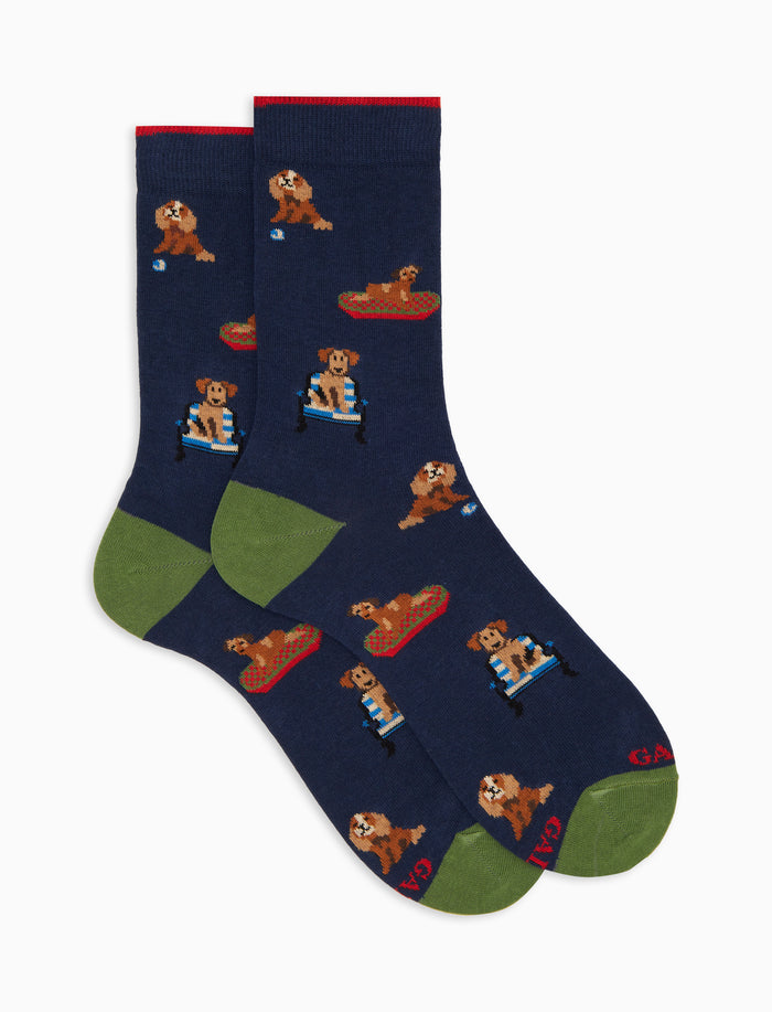 Calze corte donna cotone blu fantasia cani - Gallo 1927 - Official Online Shop