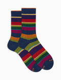 Calze corte donna cotone blu righe multicolor - Gallo 1927 - Official Online Shop