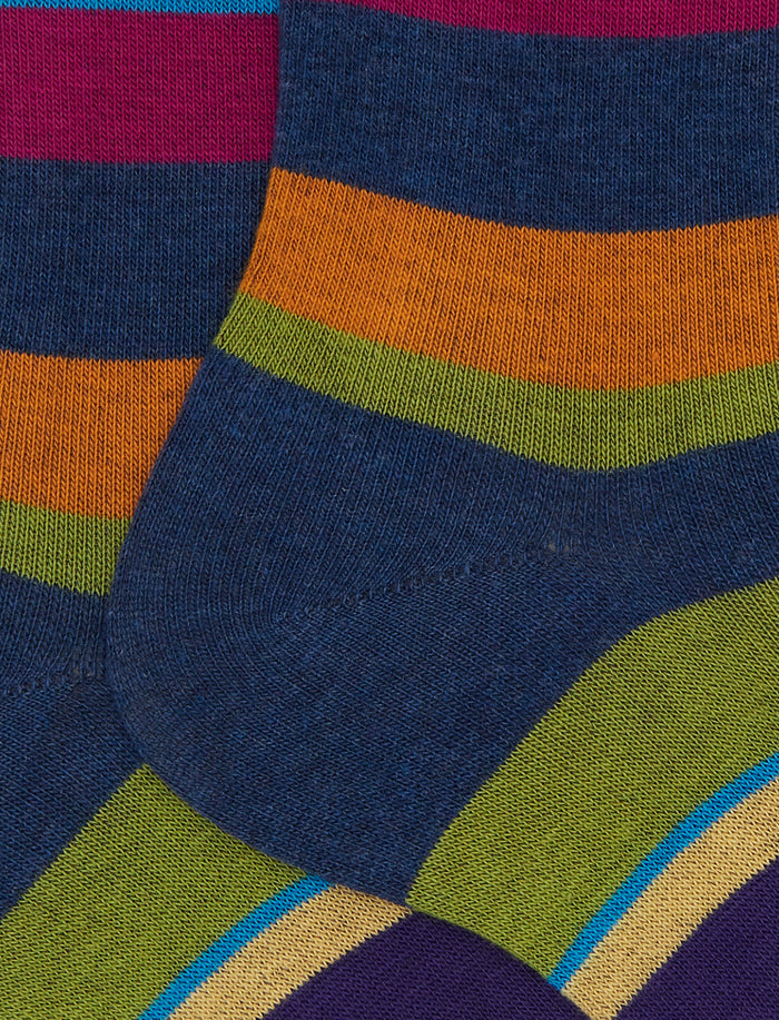 Calze corte donna cotone blu righe multicolor - Gallo 1927 - Official Online Shop