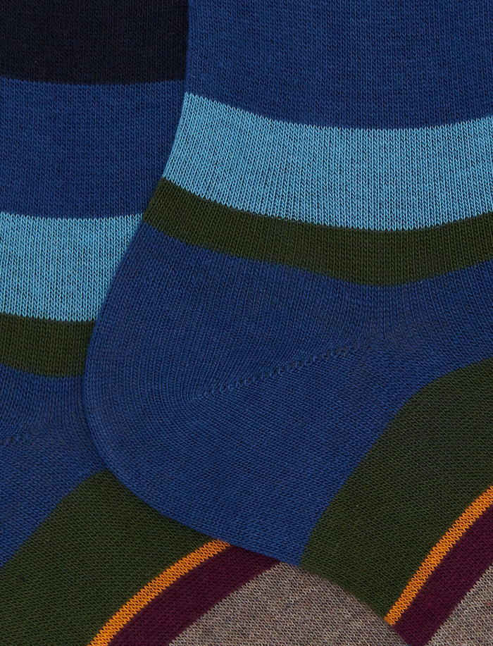 Calze corte donna cotone blu righe multicolor - Gallo 1927 - Official Online Shop