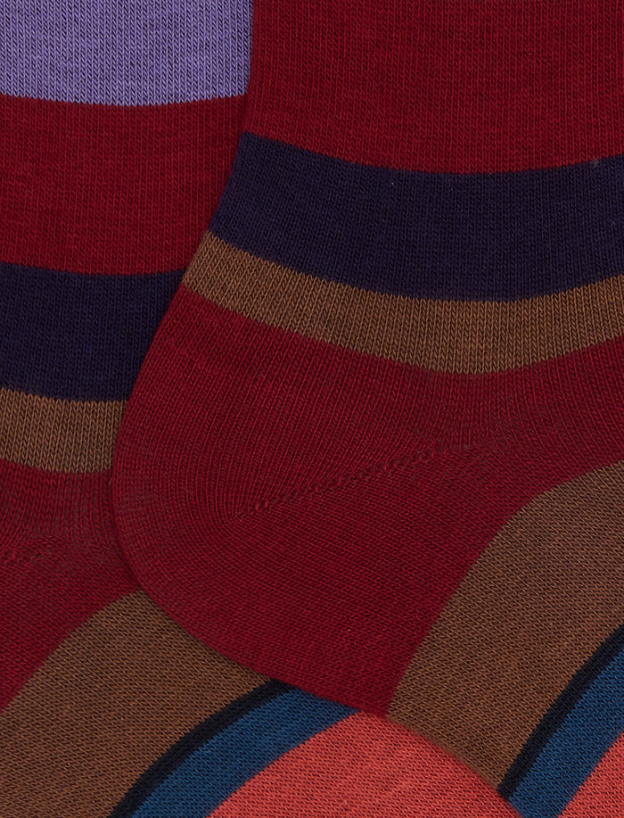 Calze corte donna cotone bordò righe multicolor - Gallo 1927 - Official Online Shop