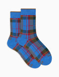Calze corte donna cotone caldo azzurre fantasia tartan