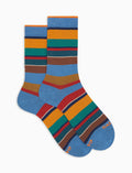 Calze corte donna cotone caldo azzurre righe multicolor
