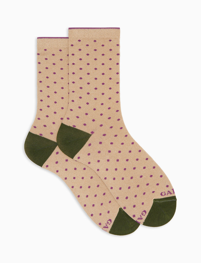 Calze corte donna cotone caldo beige effetto scintillante fantasia pois