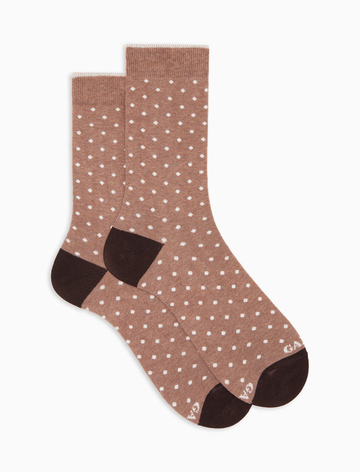 Calze corte donna cotone caldo beige fantasia pois