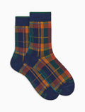 Calze corte donna cotone caldo blu fantasia tartan