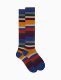 Calze corte donna cotone caldo blu righe a sette colori