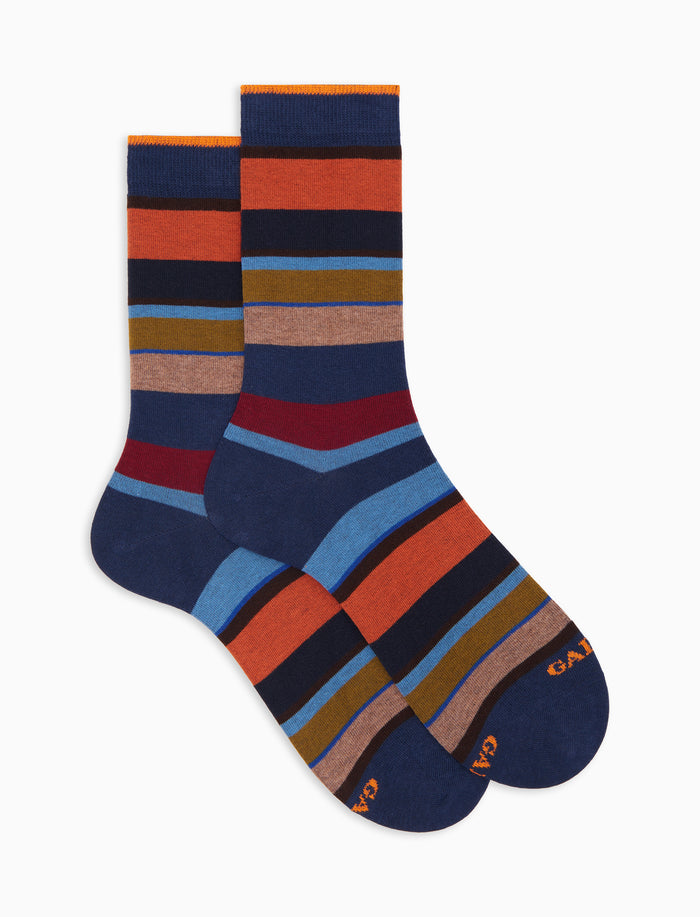 Calze corte donna cotone caldo blu righe multicolor