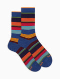 Calze corte donna cotone caldo blu righe multicolor