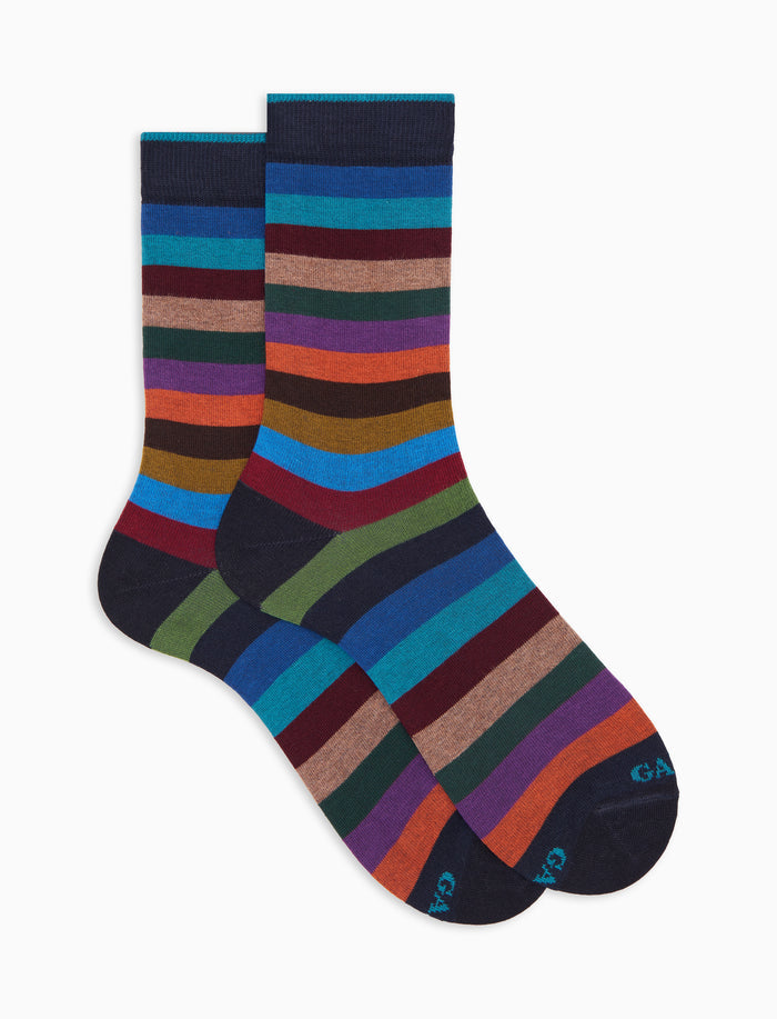 Calze corte donna cotone caldo blu righe pari
