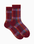 Calze corte donna cotone caldo bordò fantasia tartan