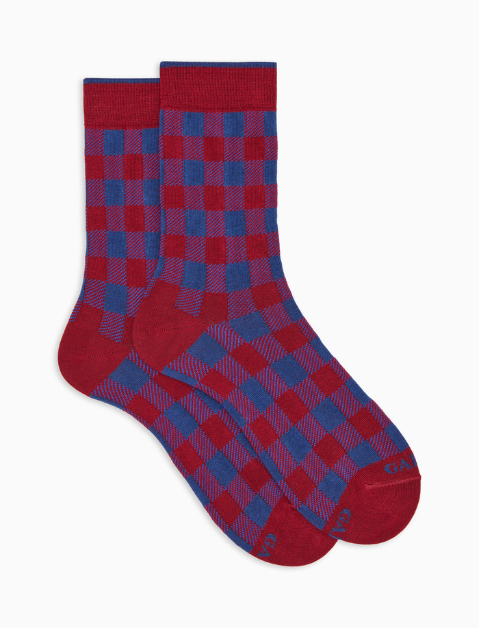 Calze corte donna cotone caldo bordò fantasia vichy