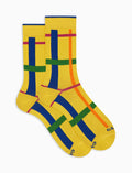 Calze corte donna cotone caldo gialle fantasia tartan geometrico