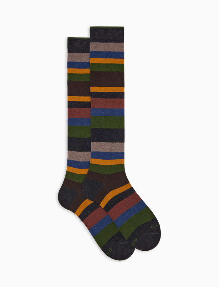 Calze corte donna cotone caldo grigie righe a sette colori