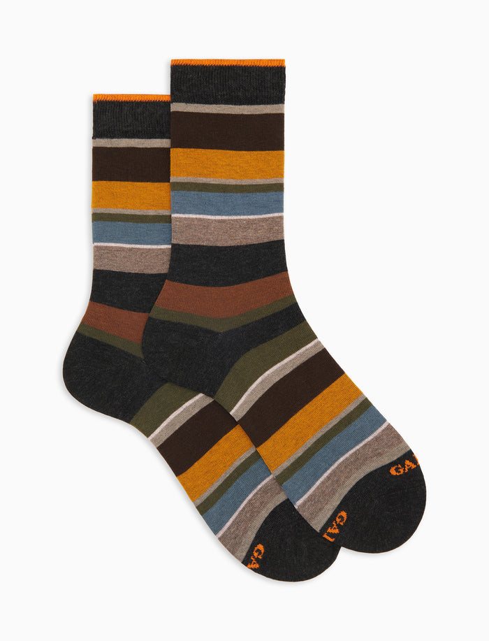 Calze corte donna cotone caldo grigie righe multicolor