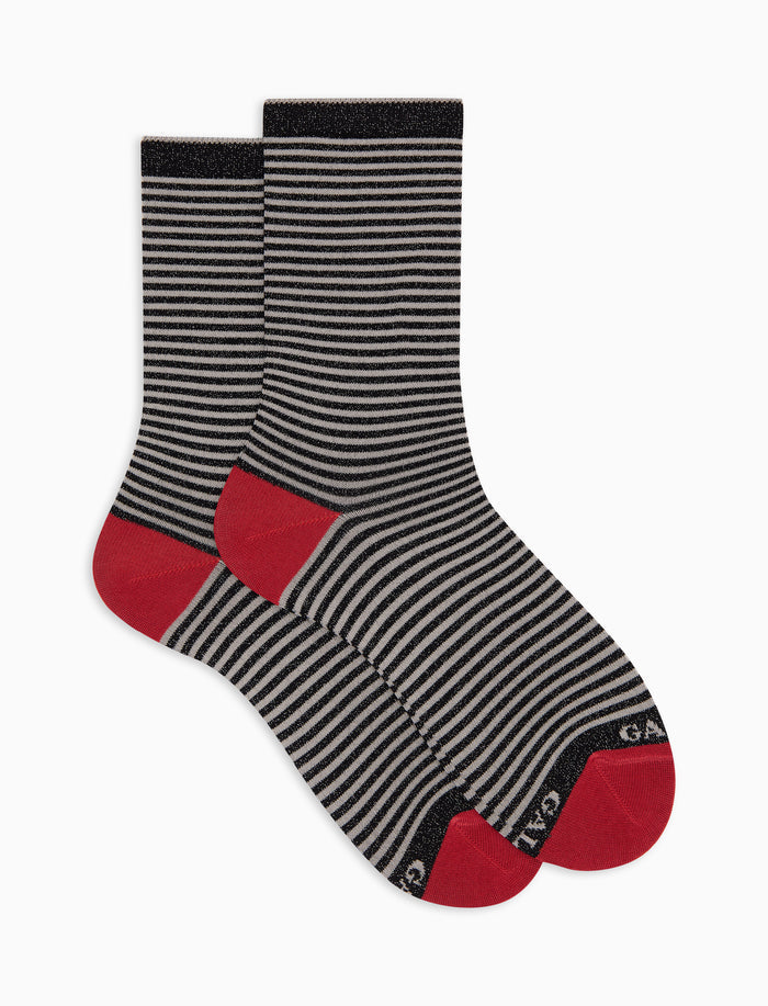 Calze corte donna cotone caldo nere effetto scintillante righe windsor