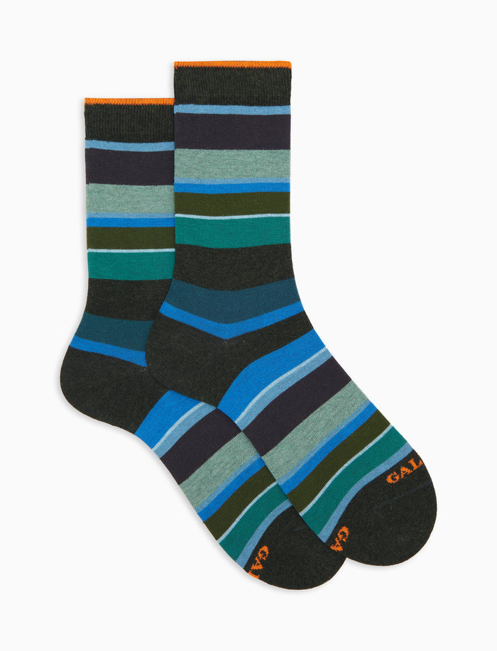 Calze corte donna cotone caldo verdi righe multicolor