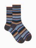 Calze corte donna cotone e cashmere grigie righe multicolor micro