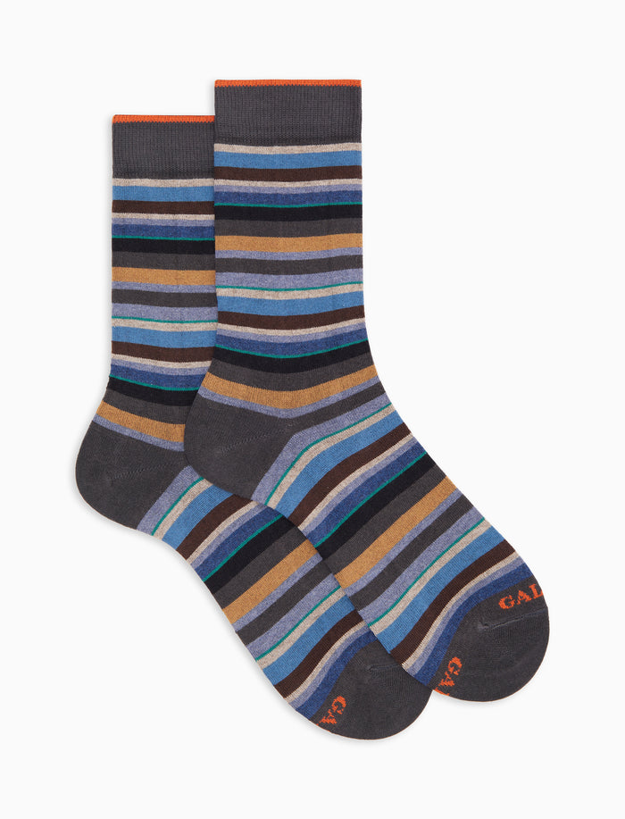Calze corte donna cotone e cashmere grigie righe multicolor micro