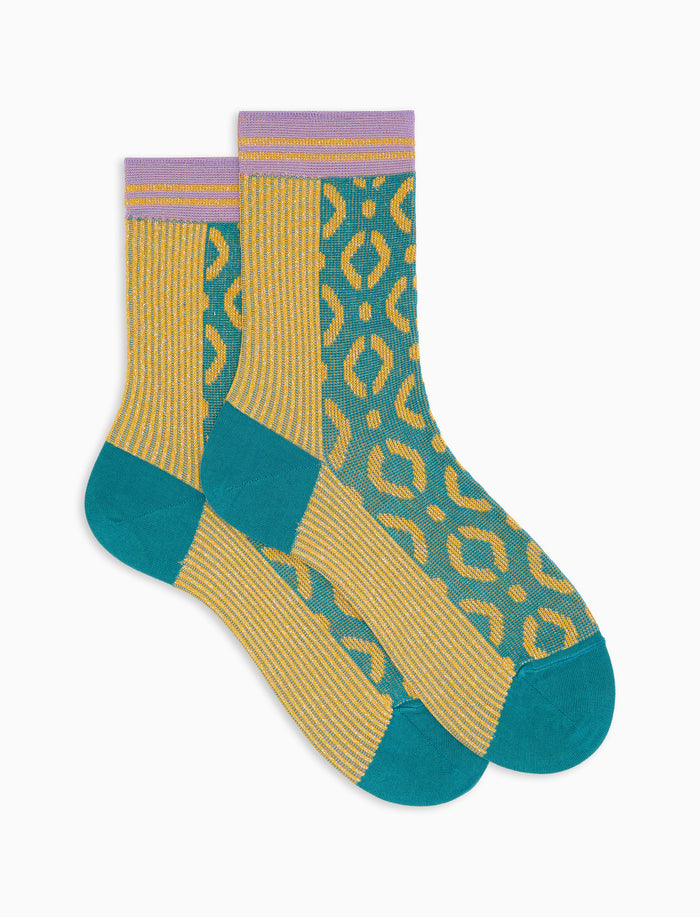 Calze corte donna cotone effetto scintillante fantasia geometrico color pavone - Gallo 1927 - Official Online Shop
