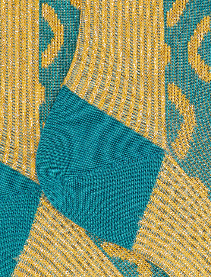 Calze corte donna cotone effetto scintillante fantasia geometrico color pavone - Gallo 1927 - Official Online Shop