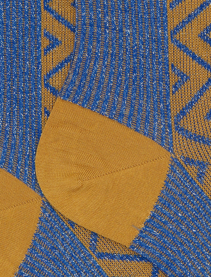 Calze corte donna cotone fantasia coste e rombi effetto scintillante giallo - Gallo 1927 - Official Online Shop