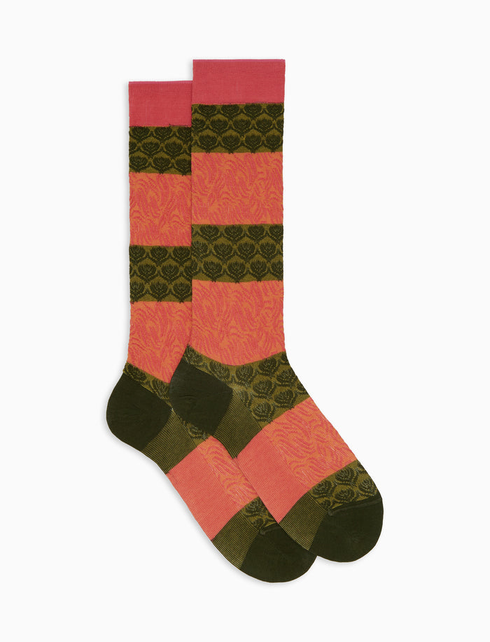 Calze corte donna cotone fantasia onde e fiori di loto verde - Gallo 1927 - Official Online Shop