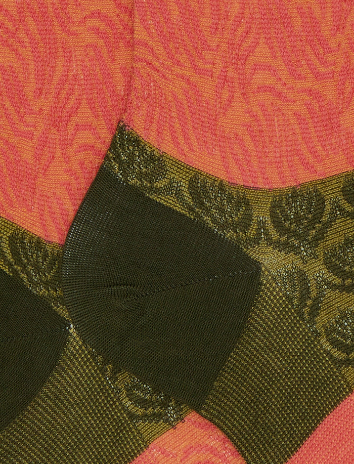 Calze corte donna cotone fantasia onde e fiori di loto verde - Gallo 1927 - Official Online Shop