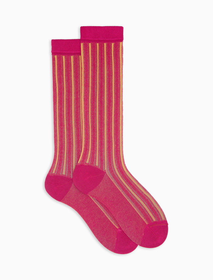 Calze corte donna cotone fantasia righe verticali traforate fucsia - Gallo 1927 - Official Online Shop
