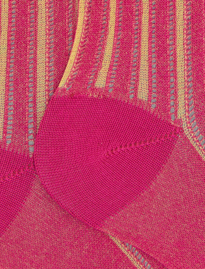 Calze corte donna cotone fantasia righe verticali traforate fucsia - Gallo 1927 - Official Online Shop