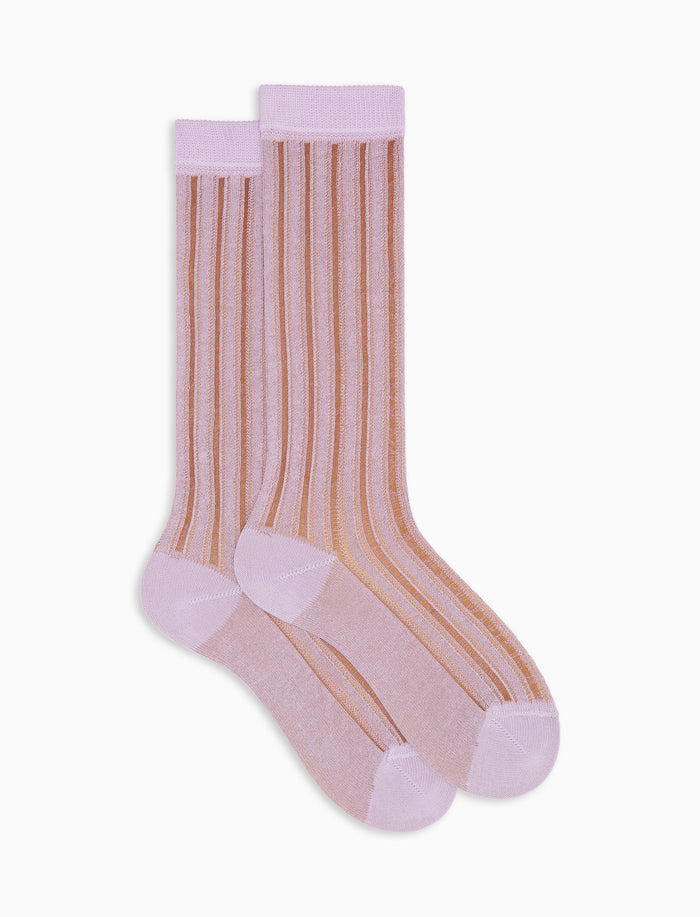 Calze corte donna cotone fantasia righe verticali traforate ocra - Gallo 1927 - Official Online Shop