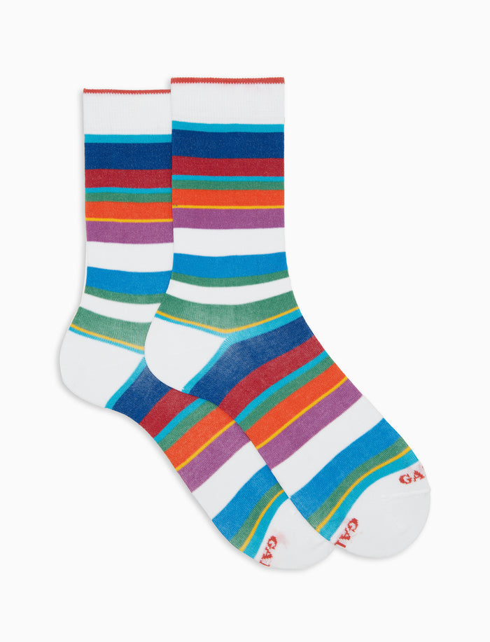 Calze corte donna cotone righe multicolor bianco - Gallo 1927 - Official Online Shop