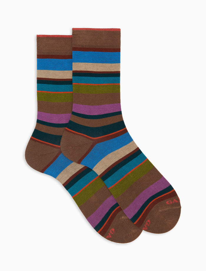 Calze corte donna cotone righe multicolor marrone - Gallo 1927 - Official Online Shop