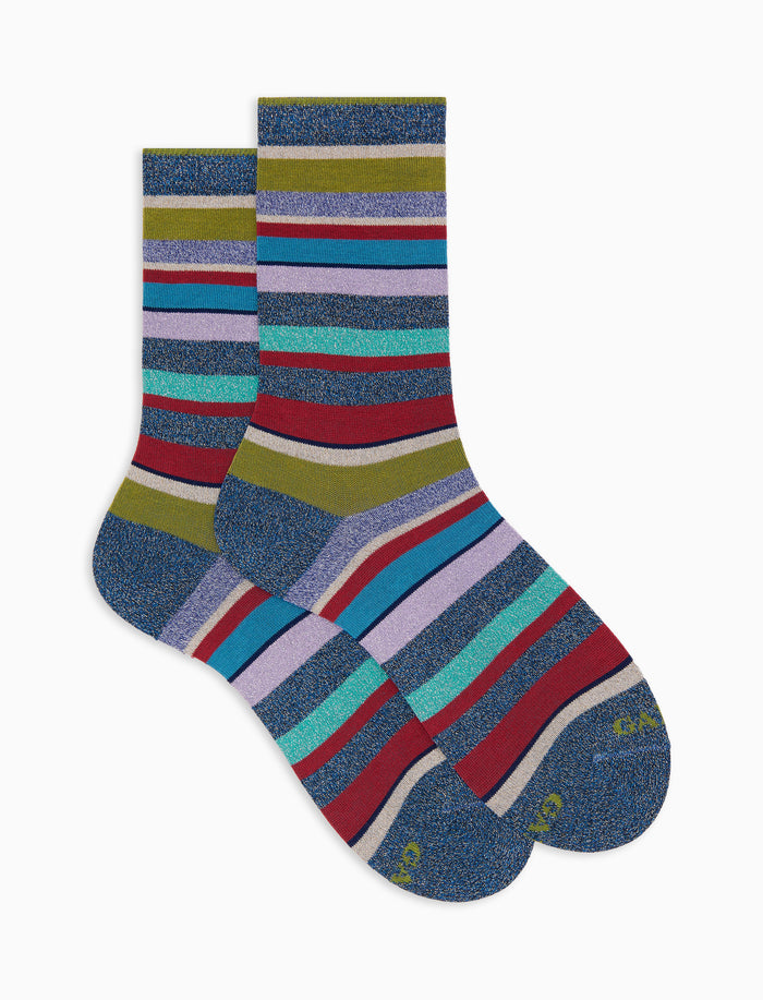 Calze corte donna cotone righe multicolor con effetto scintillante blu - Gallo 1927 - Official Online Shop