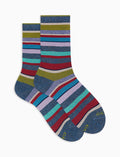 Calze corte donna cotone righe multicolor con effetto scintillante blu - Gallo 1927 - Official Online Shop
