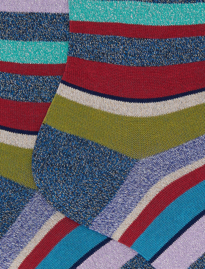 Calze corte donna cotone righe multicolor con effetto scintillante blu - Gallo 1927 - Official Online Shop