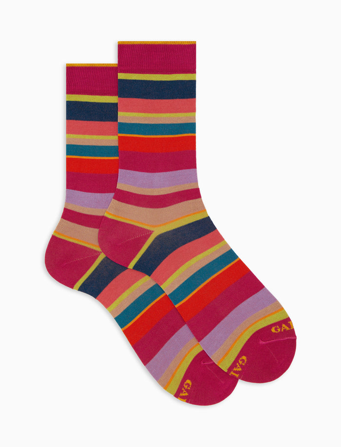 Calze corte donna cotone righe multicolor fucsia - Gallo 1927 - Official Online Shop