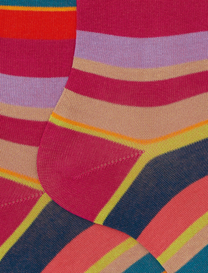 Calze corte donna cotone righe multicolor fucsia - Gallo 1927 - Official Online Shop