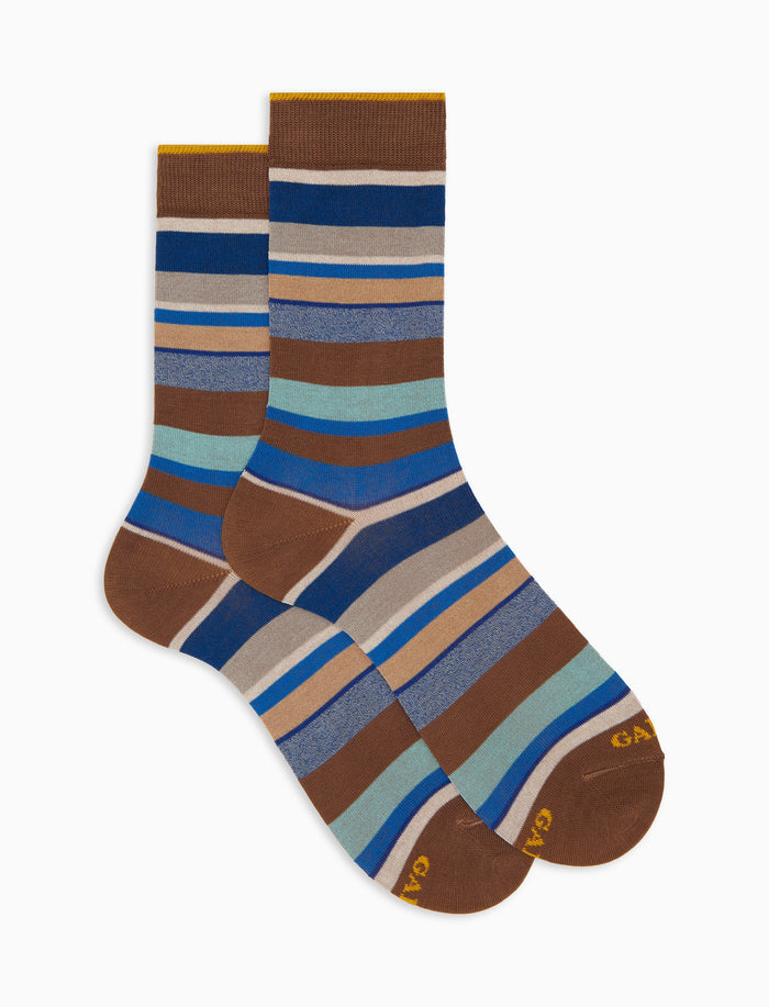 Calze corte donna cotone righe multicolor marrone - Gallo 1927 - Official Online Shop