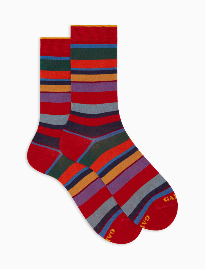 Calze corte donna cotone righe multicolor rosso - Gallo 1927 - Official Online Shop